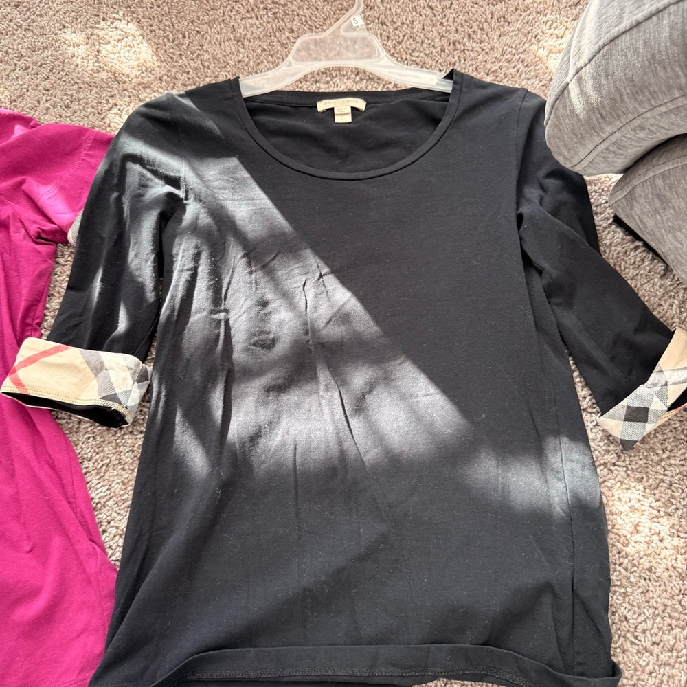 Burberry Black Long Sleeve Top with Patterned Cuffs